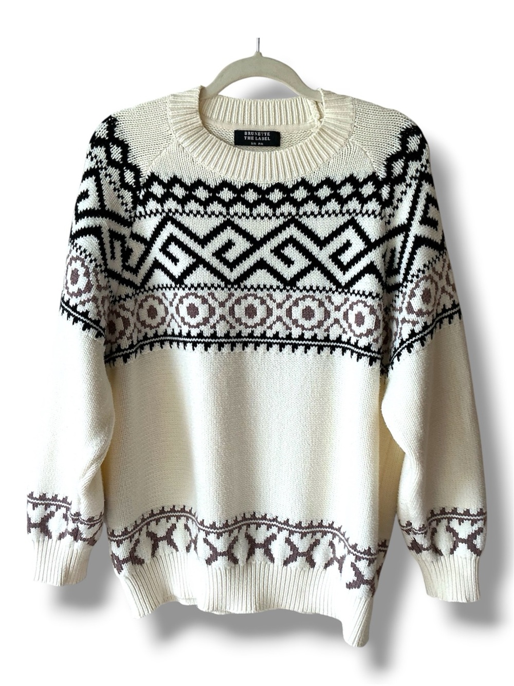 Brunette The Label Fair Isle Knit Sweater in Cream Size S/M